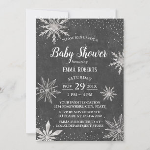 Winter Snowflakes Elegant Chalkboard Baby Shower Invitation