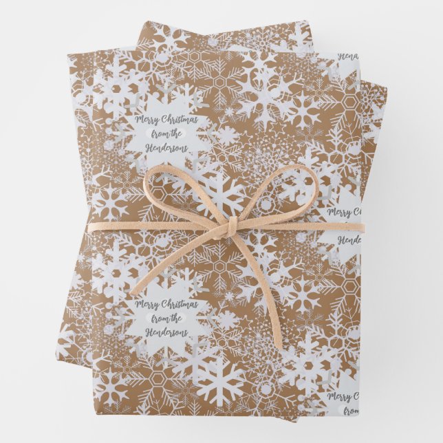 Winter Snowflakes Elegant Personalized Christmas Wrapping Paper Sheet (In situ)