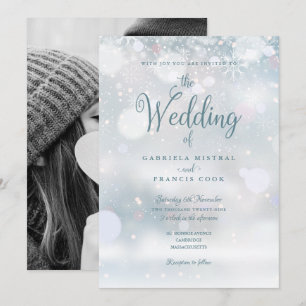 Winter Snowflakes Elegant Script Photo Wedding Invitation