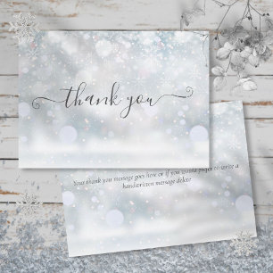 Winter Snowflakes Elegant Script Thank You Card