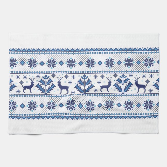 Winter Snowflakes Folk ornament pattern Kitchen Towel (Horizontal)