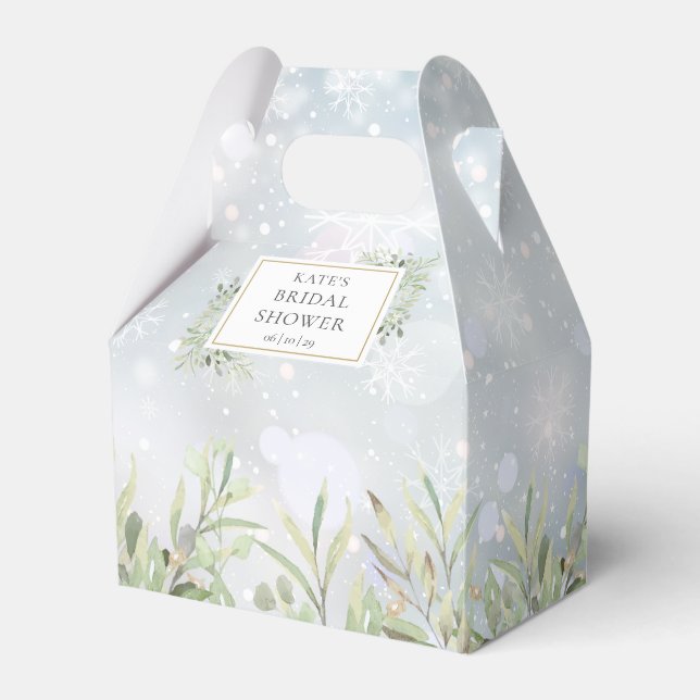 Winter Snowflakes Greenery Bridal Shower Favor Box (Front Side)