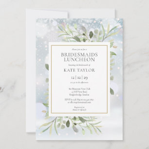 Winter Snowflakes Greenery Bridesmaids Luncheon Invitation