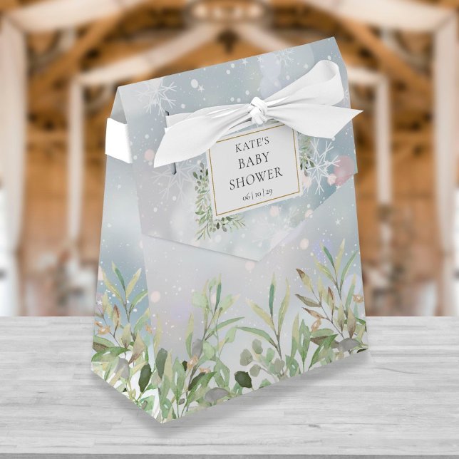 Winter Snowflakes Greenery Foliage Baby Shower Favor Box (Creator Uploaded)
