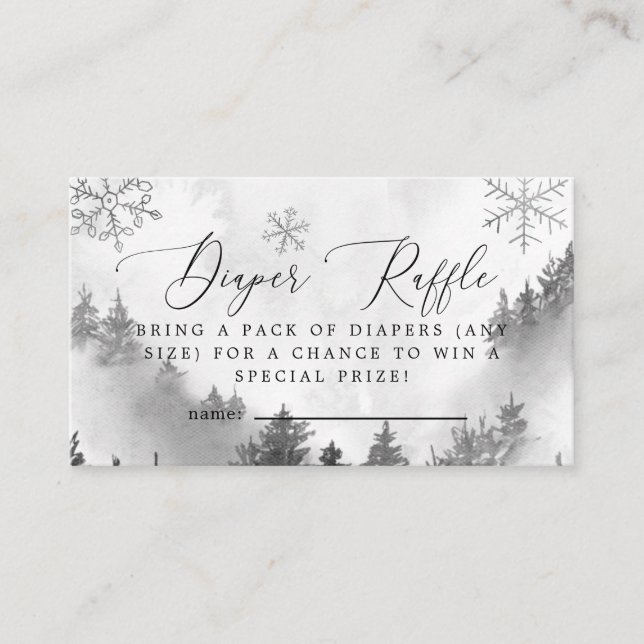 Winter Snowflakes Grey Diaper Raffle Ticket  Enclosure Card (Front)