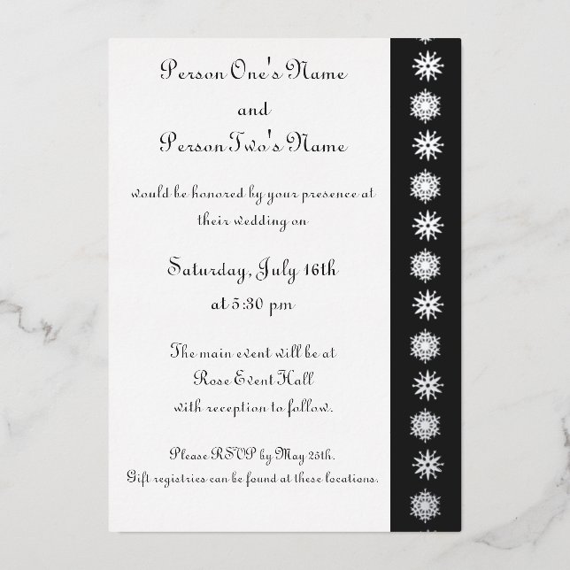 Winter Snowflakes in Black Foil Invitation (Front)