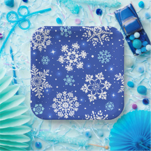 Winter Snowflakes In Blue  Paper Plate