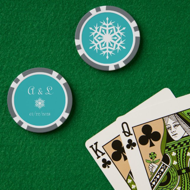 Winter Snowflakes in Turquoise Poker Chips (Poker Table (Double))