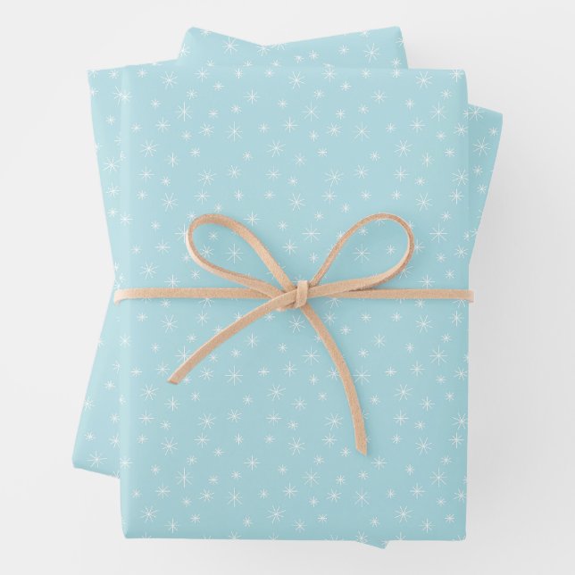 Winter Snowflakes on Aqua Retro Inspired  Wrapping Paper Sheet (In situ)