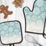 Winter Snowflakes on Blue Cute Ombre Christmas Oven Mitt & Pot Holder Set<br><div class="desc">Add a touch of winter elegance to your kitchen with this beautiful oven mitt and pot holder set featuring a delicate pattern of white snowflakes on a blue ombre background. Perfect for bringing festive charm to your culinary space, this set is both stylish and functional. Customize it with your name...</div>