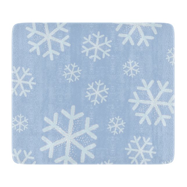 Winter Snowflakes on Light Blue Cutting Board (Front)