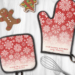 Winter Snowflakes on Red Cute Ombre Christmas Oven Mitt & Pot Holder Set<br><div class="desc">Add a touch of winter elegance to your kitchen with this beautiful oven mitt and pot holder set featuring a delicate pattern of white snowflakes on a red ombre background. Perfect for bringing festive charm to your culinary space, this set is both stylish and functional. Customize it with your name...</div>