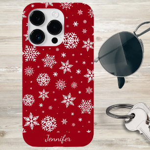 Winter Snowflakes on Red Monogram  Case-Mate iPhone 14 Pro Case