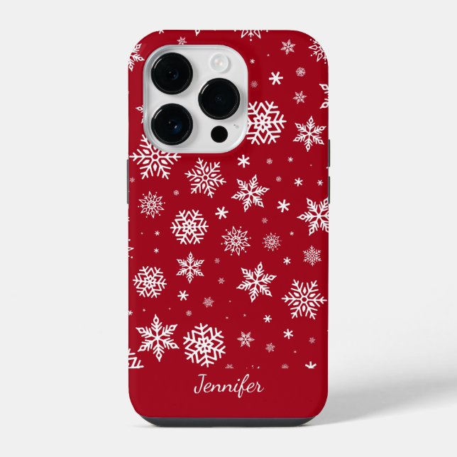 Winter Snowflakes on Red Monogram  iPhone Case (Back)