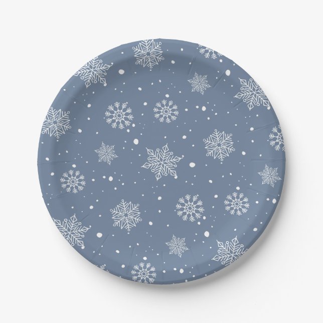 Winter Snowflakes Pattern Its Cold Outside Paper Plate (Front)