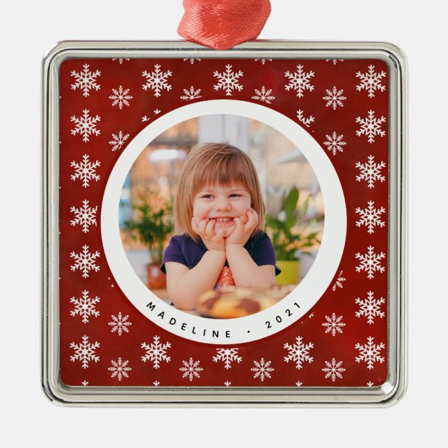 Winter Snowflakes Photo Name Christmas Ornament  (Front)