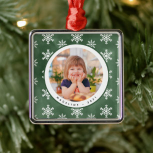 Winter Snowflakes Photo Name Christmas Ornament