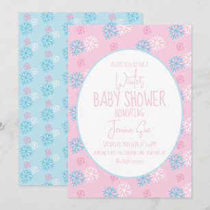 Winter Snowflakes Pink Blue Baby Shower  Invitation