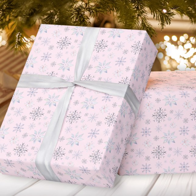 Winter Snowflakes Pink Christmas Wrapping Paper (Winter Snowflakes Pink Christmas Wrapping Paper)