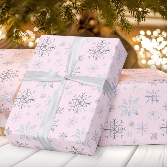 Winter Snowflakes Pink Christmas Wrapping Paper (Winter Snowflakes Pink Christmas Wrapping Paper)
