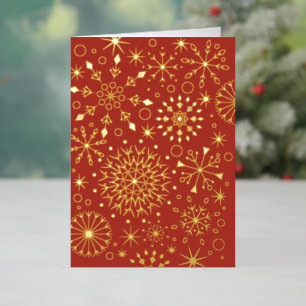 Winter Snowflakes Red and Gold Foil Holiday Card