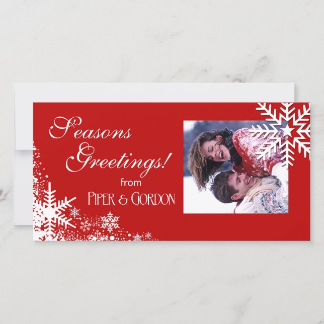 Winter Snowflakes (red) Seasons Greetings Holiday Card (Front)