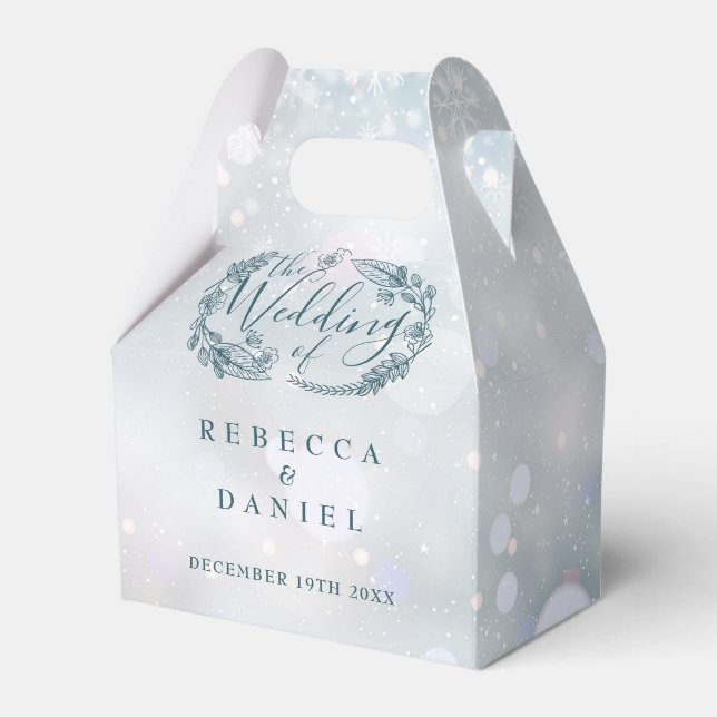 Winter Snowflakes Rustic Floral Wedding Favor Box (Front Side)