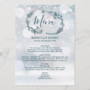 Winter Snowflakes Rustic Floral Wedding Menu