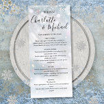 Winter Snowflakes Signature Script Wedding Menu<br><div class="desc">Winter snowflakes elegant signature script wedding menu card featuring signature style names,  this modern menu card can be personalized with your details in chic black lettering. Designed by Thisisnotme©</div>