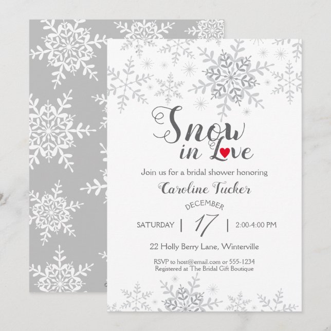 Winter Snowflakes Snow in Love Bridal Shower Invit Invitation (Front/Back)