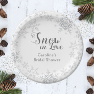 Winter Snowflakes Snow in Love Bridal Shower Paper Plate