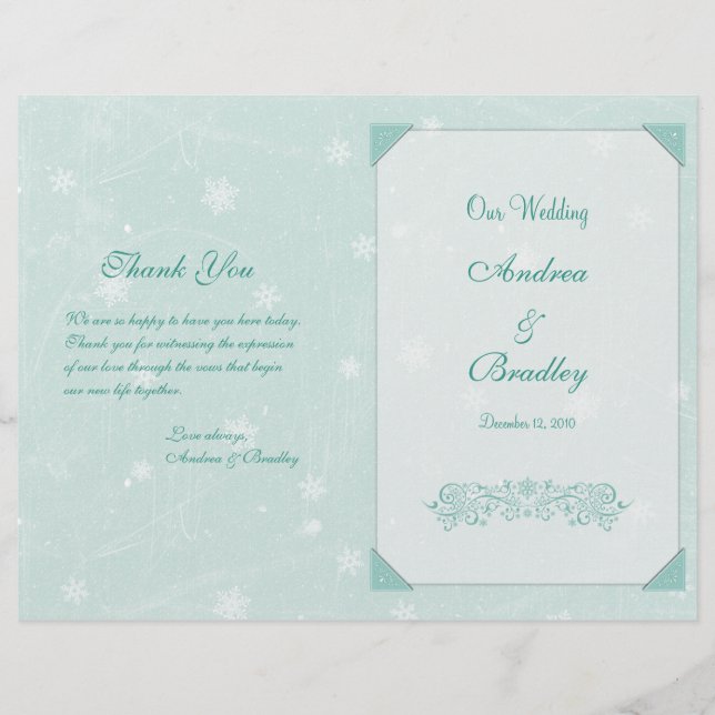 Winter Snowflakes Wedding Program (Front)