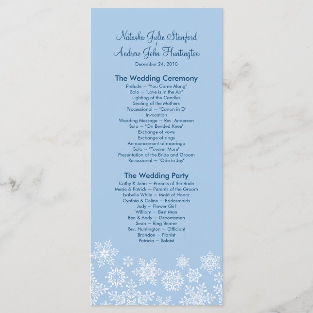 Winter Snowflakes Wedding Program Photo Keepsake (Front)