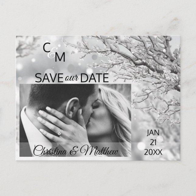 Winter Snowflakes Wedding SAVE OUR DATE | PHOTO Announcement Postcard (Front)