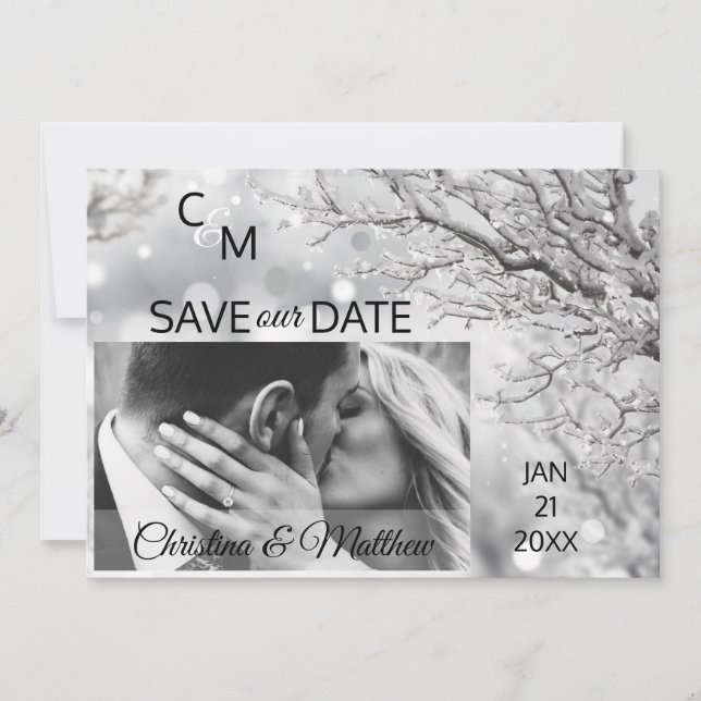 Winter Snowflakes Wedding SAVE OUR DATE | PHOTO Save The Date (Front)