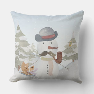 Winter Snowman animal snow animal illustration Throw Pillow
