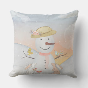 Winter Snowman animal snow animal illustration Throw Pillow