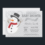 Winter Snowman Baby Shower Invitation<br><div class="desc">Winter Snowman Baby Shower Invitationn. Boy or Girl Baby Shower Invitation. Winter Holiday Baby Shower Invite. Grey and White Snowflakes. Grey Chevron Background. For further customization,  please click the "Customize it" button and use our design tool to modify this template.</div>