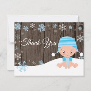 Winter Snowman Blue Thank You Card