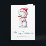Winter Snowman Candy Cane Merry Christmas Holiday Card<br><div class="desc">Simple Chrismtas card with an illustration of a snowman holding a candy cane and a beautiful handwritten typography. Illustrated and designed by Patricia Alvarez.</div>