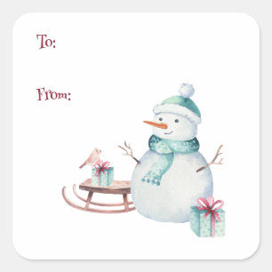 Winter Snowman Christmas To From Customizable  Square Sticker