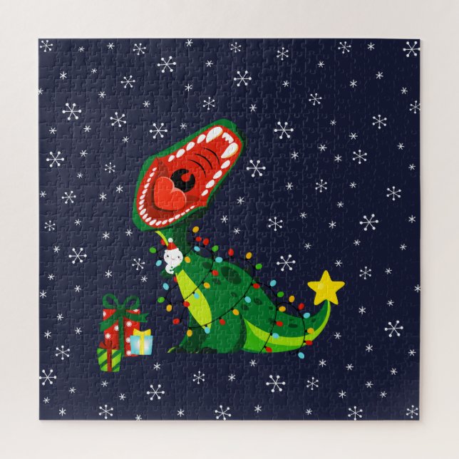 Winter Snowman Christmas Tree T-Rex Dinosaur  Jigsaw Puzzle (Vertical)