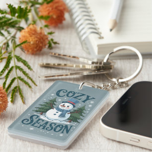 Winter Snowman Cozy Season Tree Christmas Holiday Keychain