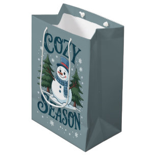 Winter Snowman Cozy Season Tree Christmas Holiday Medium Gift Bag