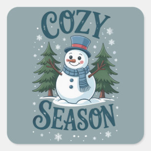 Winter Snowman Cozy Season Tree Christmas Holiday Square Sticker