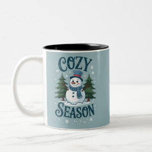 Winter Snowman Cozy Season Tree Christmas Holiday Two-Tone Coffee Mug
