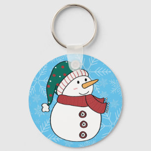 Winter Snowman Cute Blue Christmas Holiday Keychain