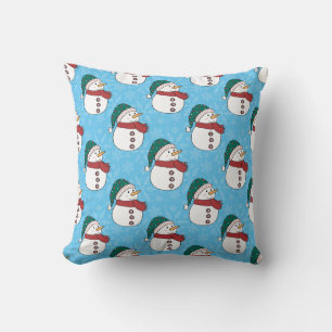 Winter Snowman Cute Blue Christmas Holiday Throw Pillow