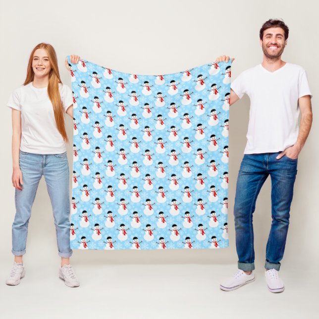 Winter Snowman Cute Blue Holiday Fleece Blanket (In Situ)