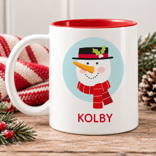 Winter Snowman Face Two-Tone Coffee Mug
